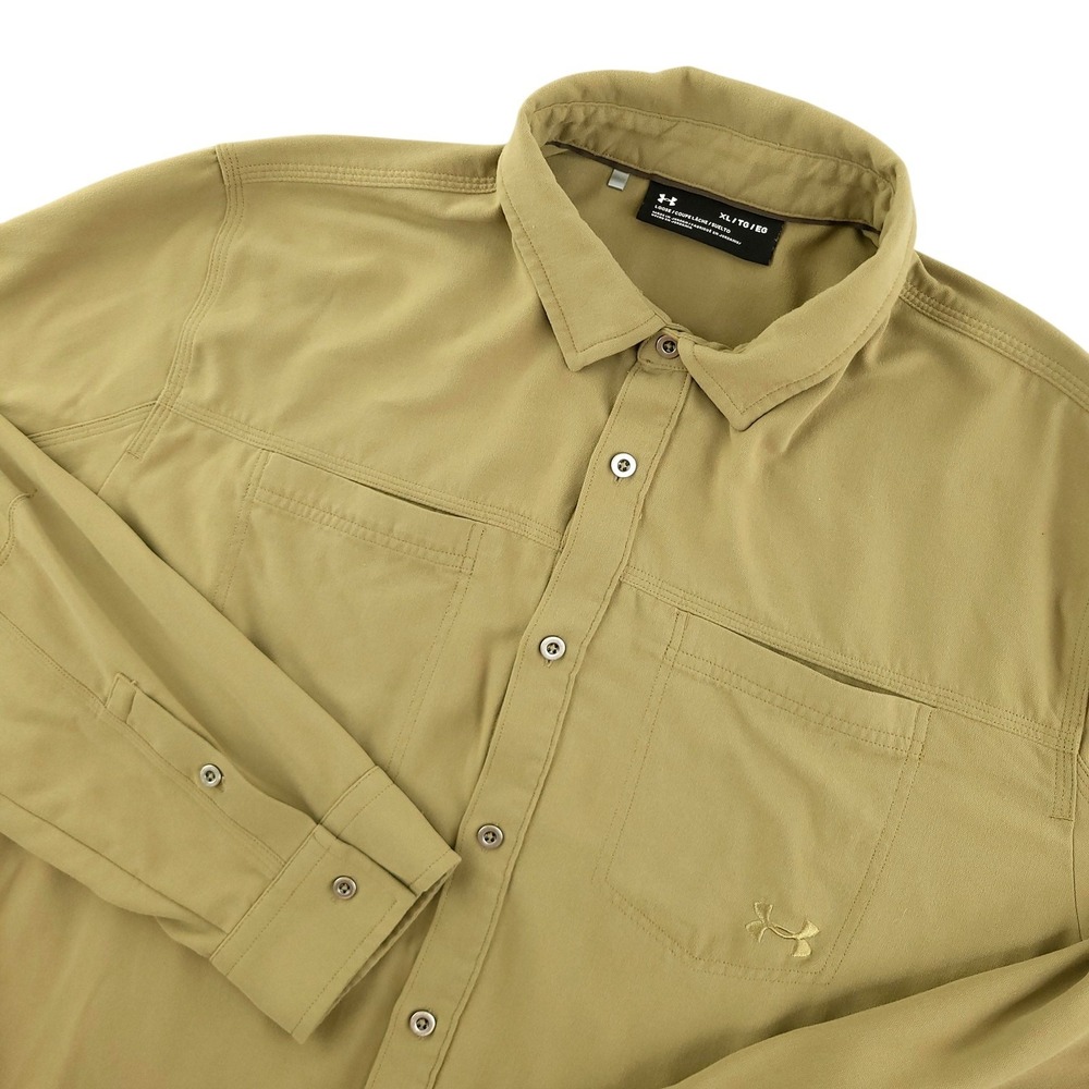 Under Armour Payload Shirt Mens XL Beige Long Sleeve Button Up Nylon Casual Work